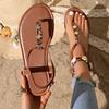 Fashion Woman Sandals Retro Bohemian 2025 Summer Comfort Shoes Women Beach Sandals Rhinestone Flower Flat Sandals Sandalias De Mujer
