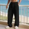Pantalones Rectos Anchos Sueltos con Cordón para Hombre de Lino Cuatro Estaciones Pantalones Casuales para Hombre Hip-hop