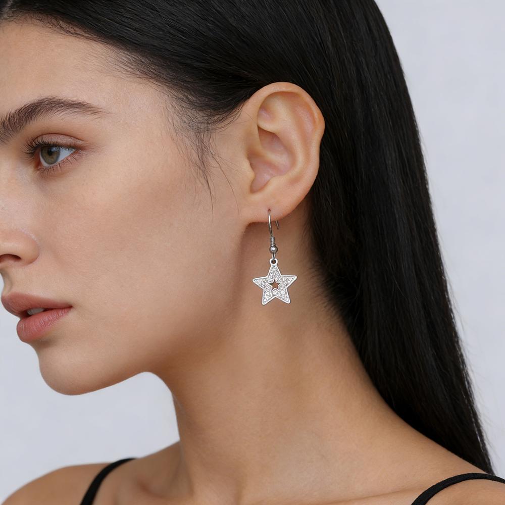 Cazador Clear Zircon Star Drop Dangle Earrings for Women Stainless Steel Pentagram Earrings Jewelry 2026 Trend Mother's Day Gift