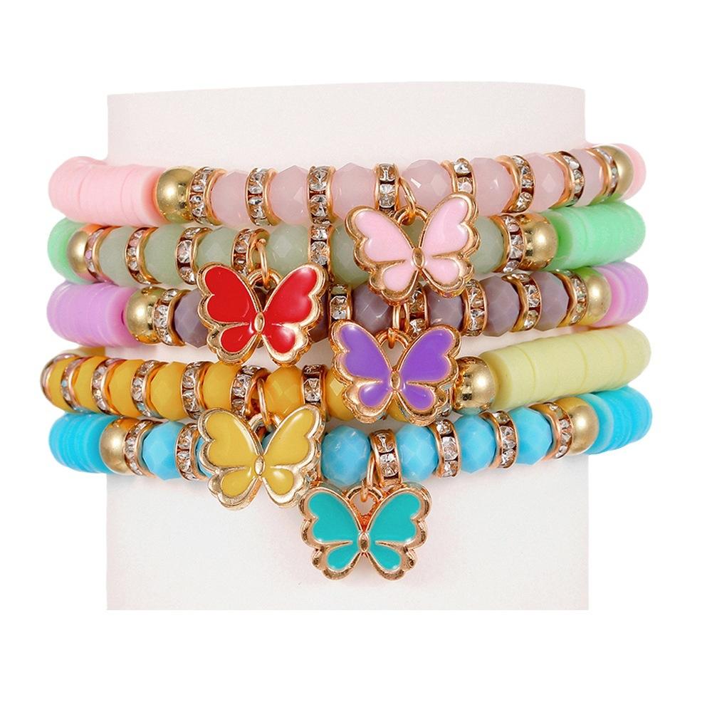 Popular, ethnic style colored butterfly flower pendant bracelet, bohemian soft pottery bracelet