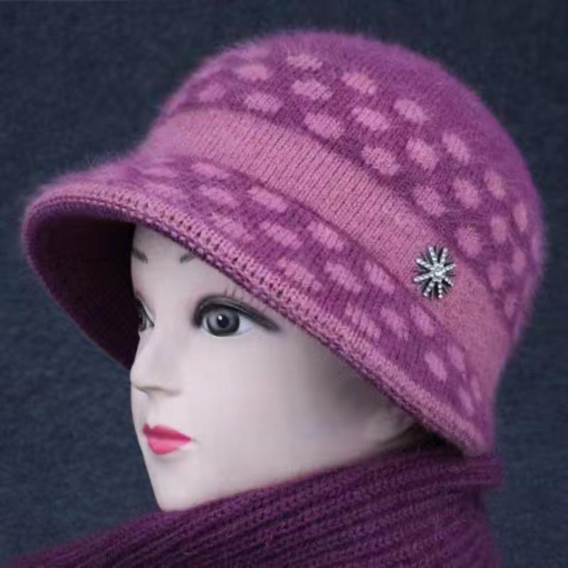 Winter Hat Women's Wool Hat Old Fleece Warm Knitted Hat Old Lady Ear Protector