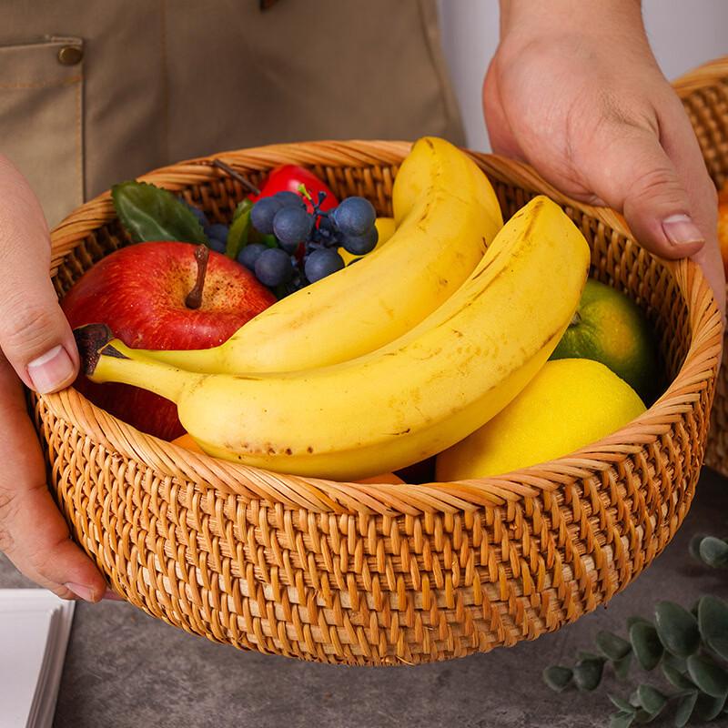 Deep Round Hand-Woven Rattan Fruit Basket