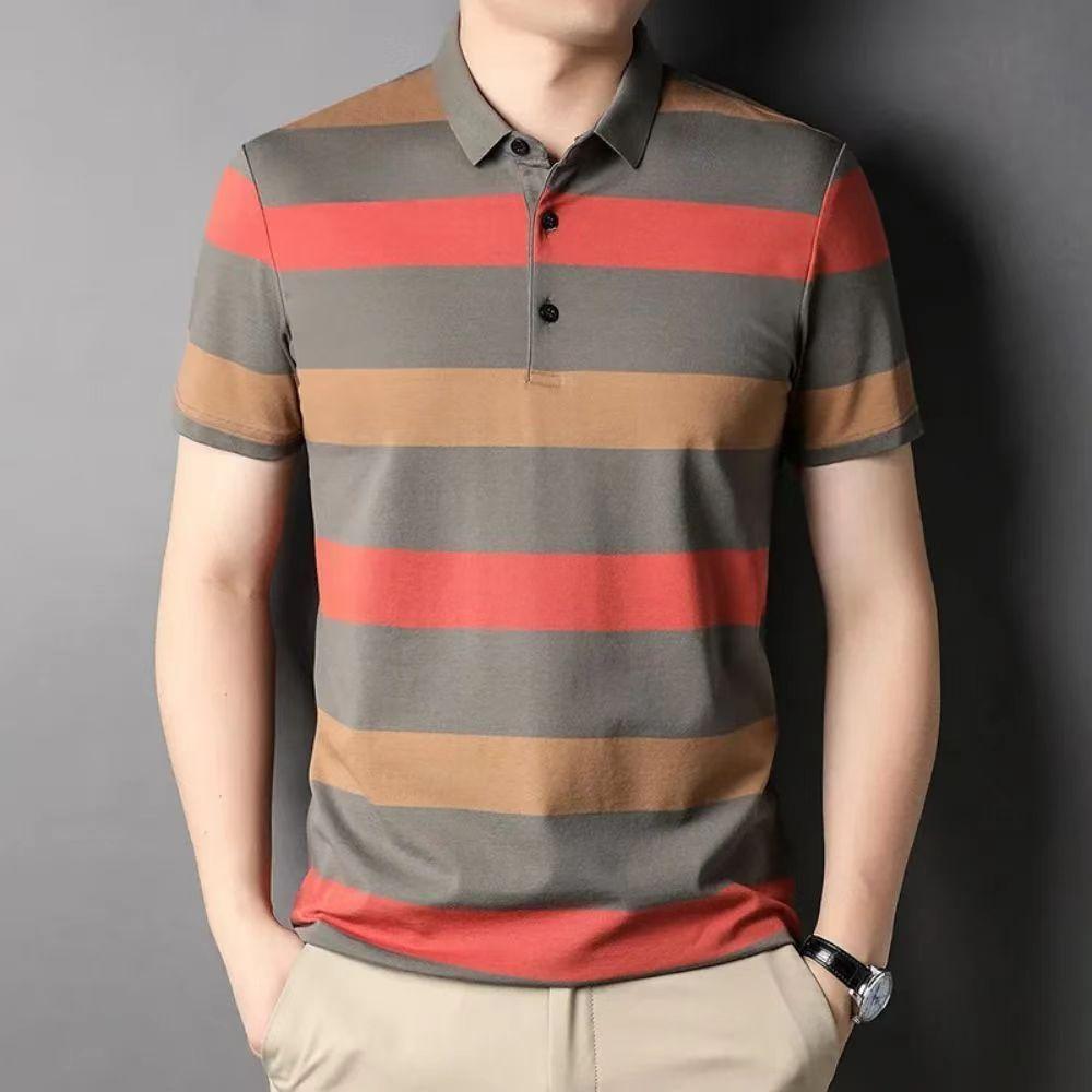 Men's striped polo shirt, men's ethnic style retro polo shirt top
