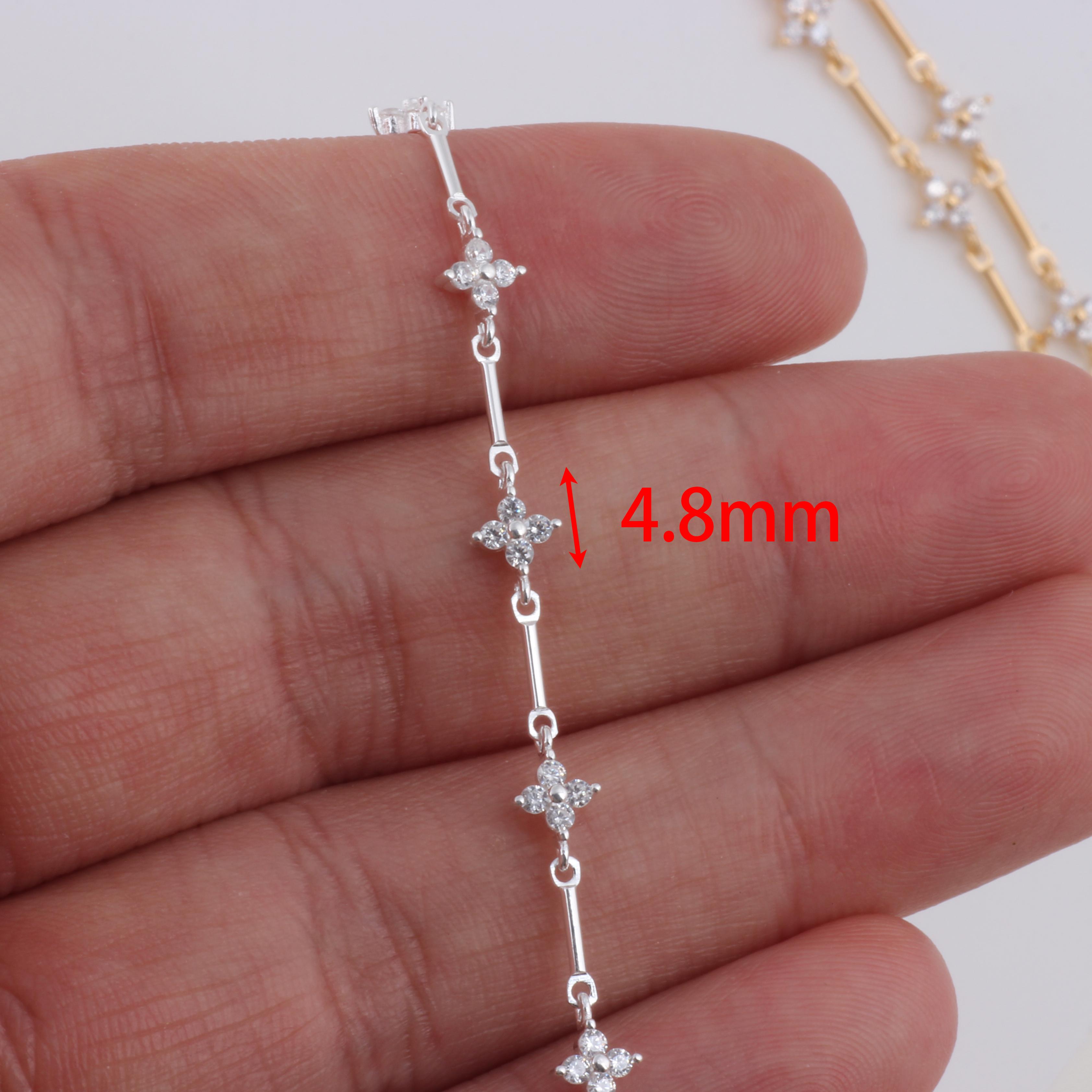 14K Gold Filled/S925 Silver Link and Bar Chain With Clover Zircon for Permanent Jewelry Making Necklace Bracelet Accessories 4.8mm