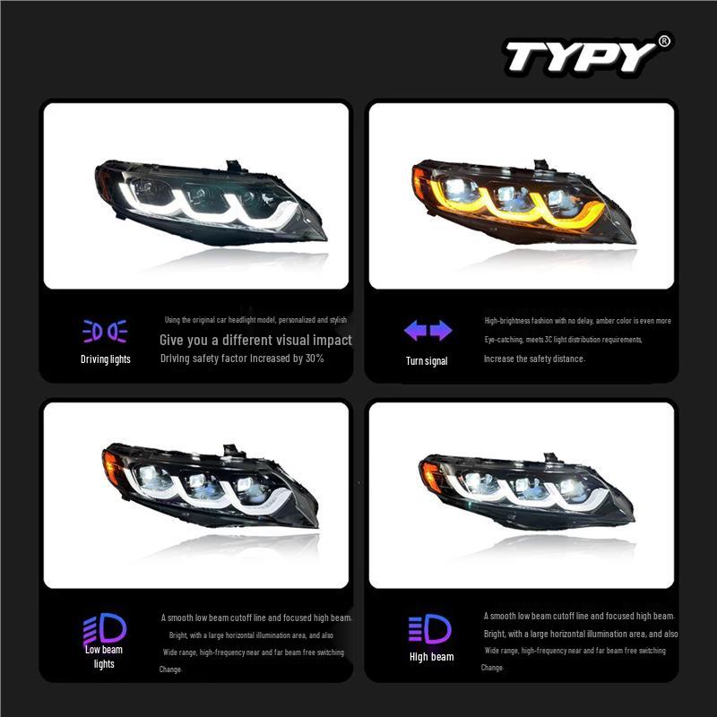 LED Projector Headlight Assembly with DRLs & Flowing Turn Signals for 06-11 Honda Civic 8th Gen