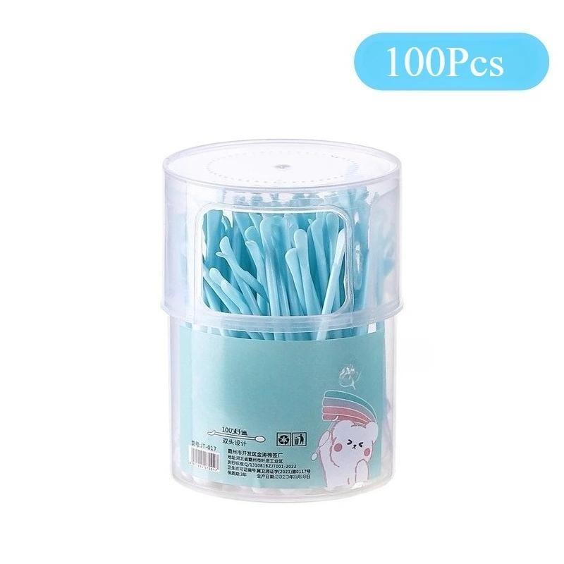 100Pcs Dual-Head 2-In-1 Cotton Swabs Ear Cleaning Make Up Remover Pads Soft Bristle Ear Scoops for Safe Ear Care Gifts