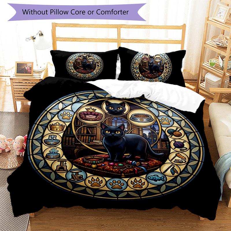 Glass Cat Fantasy Pattern Bedding,Quilt Set Quilt Cover Pillowcase Home Birthday Gift (1*duvet cover+2*pillowcase,without core)