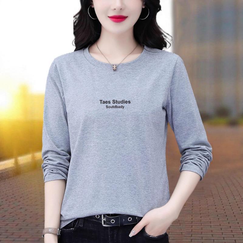 Round Neck Pure Cotton Long-sleeved Women's Spring and Autumn Thin New Loose Bottoming Shirt Top