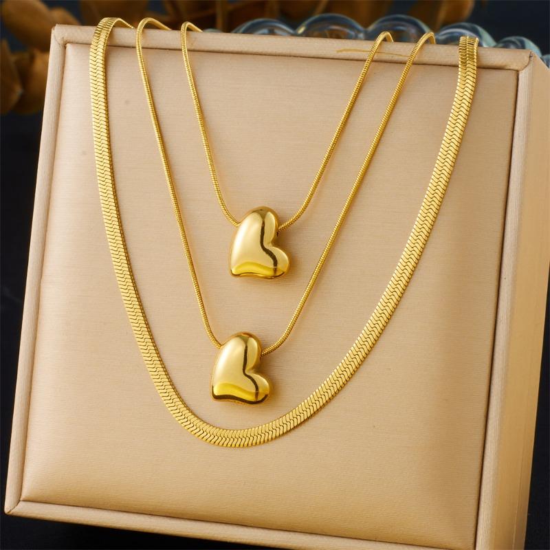 gold heart pendant layered necklace for women золотой