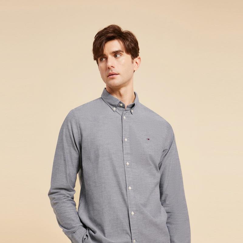 Tommy Hilfiger Simple Solid Color Stretch Slim Fit Shirt With Pointed Collar Men shirts Blue Gray XM0XM02724