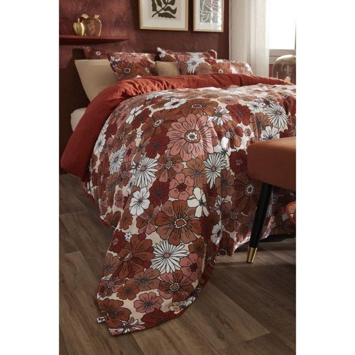 Housse de couette réversible "Anna / Flora" toutes dimensions Gaze de Coton imprimée l'Effet Papillon - Anna Terracotta - Housse de