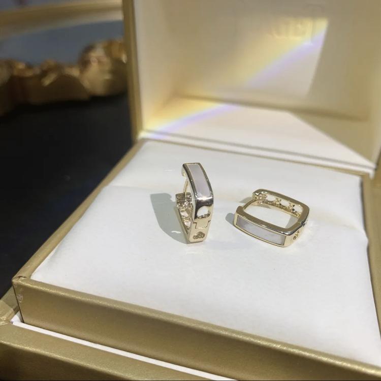 Fashion Delicate Geometric Bezel Set Hoop Earrings Silver Gold Plated Trendy Women's Jewelry for Anniversary Gift