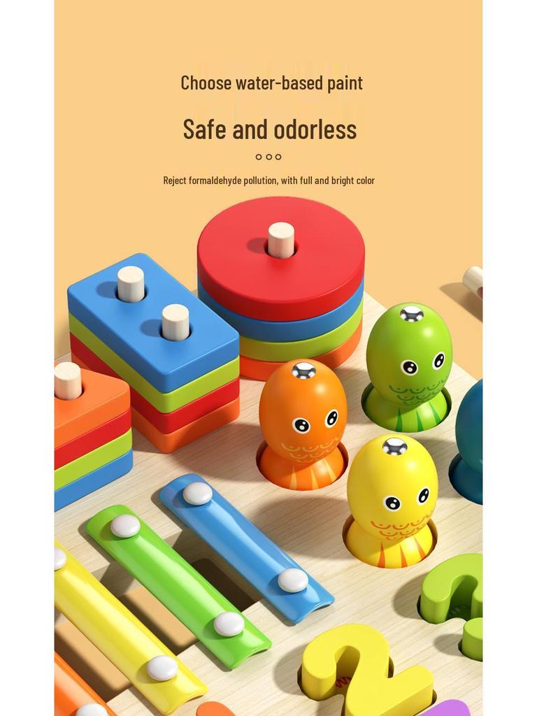 Wooden Magnetic Fishing & Shape Pairing Educational Toy Set for Kids