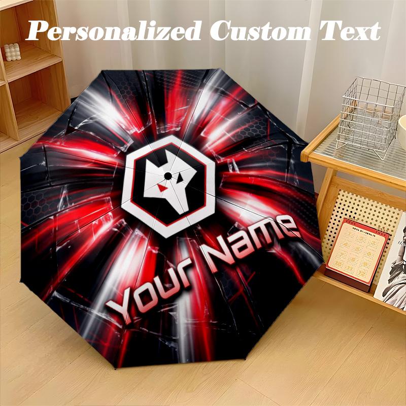 8 Rib Auto Folding Umbrella Wolverhampton Wanderers Football Print Custom Name Text Portable Rain Gear