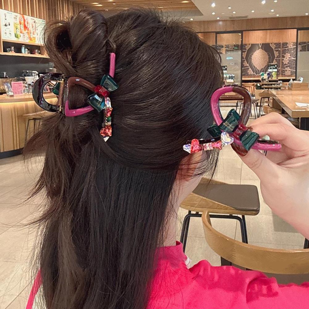 Color Block Bow Hair Claw for Women, Elegant Shark Clip, Back Head Half Up Hairpin, Fashion Hair Accessories