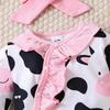 Infant Girls Ruffled Long Sleeve Romper Spring Autumn Cow Print Baby One piece Crawling Jumpsuit Fashion Comfortable Infant Bodysuit