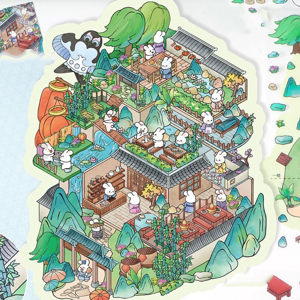 Cartoon Miniature Scene 3D Stickers Three-dimensional DIY 3D Landscape Sticker Kawaii Landscape Sticker Festival Birthday Gift