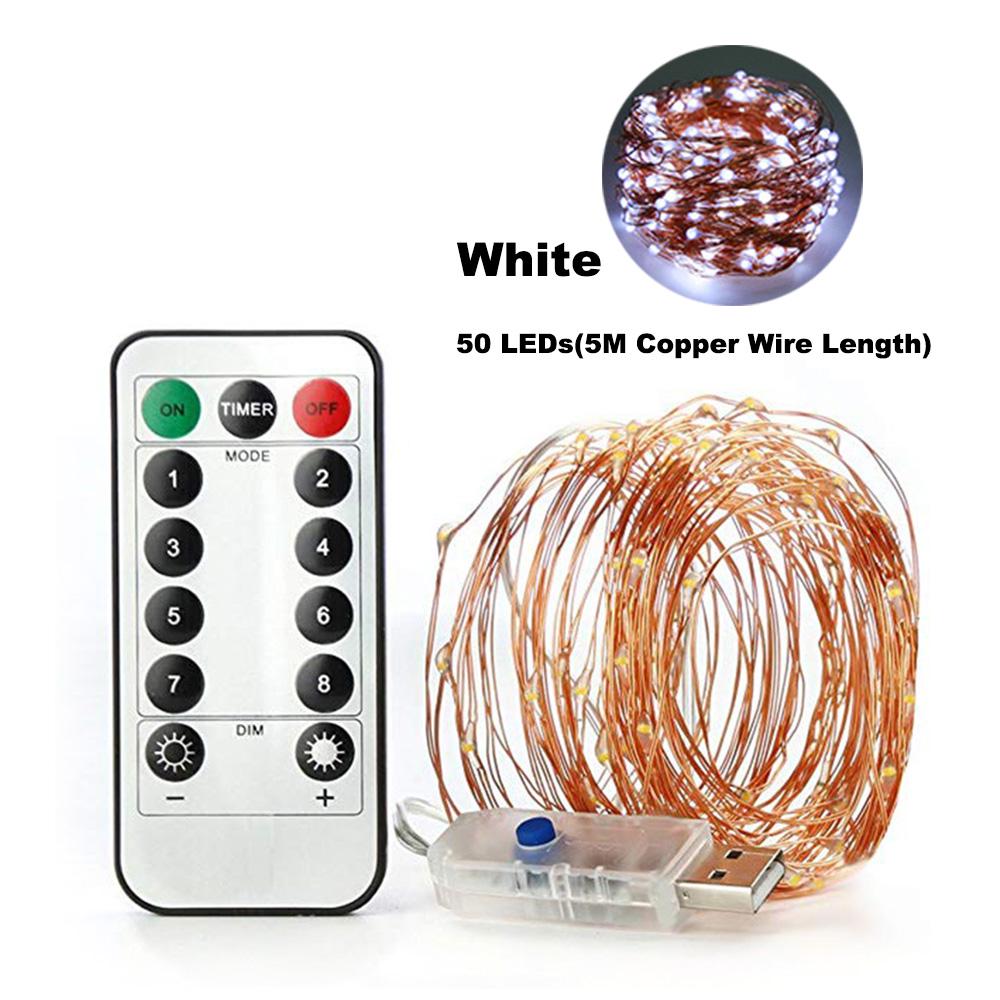 50 LEDs Fairy String Lights 5M Length USB Copper Wire Lamp Christmas Lights 8 Lighting Modes with Remote Control for Christmas Halloween Wedding Part