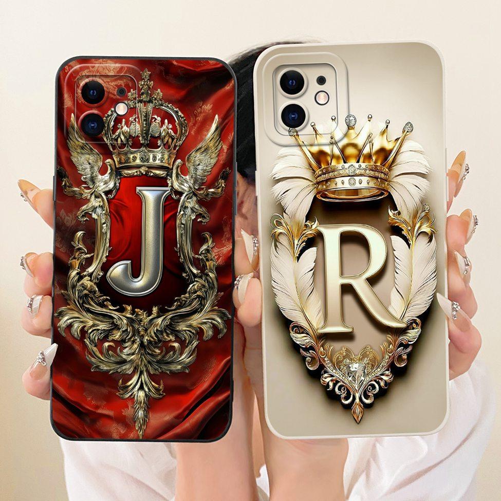 6.1'' For iPhone 11 Case Silicone Fashion Crown Luxury A-Z Letters 2D Flat Pattern Soft Casing For A2221 A2111 A2223 Cover