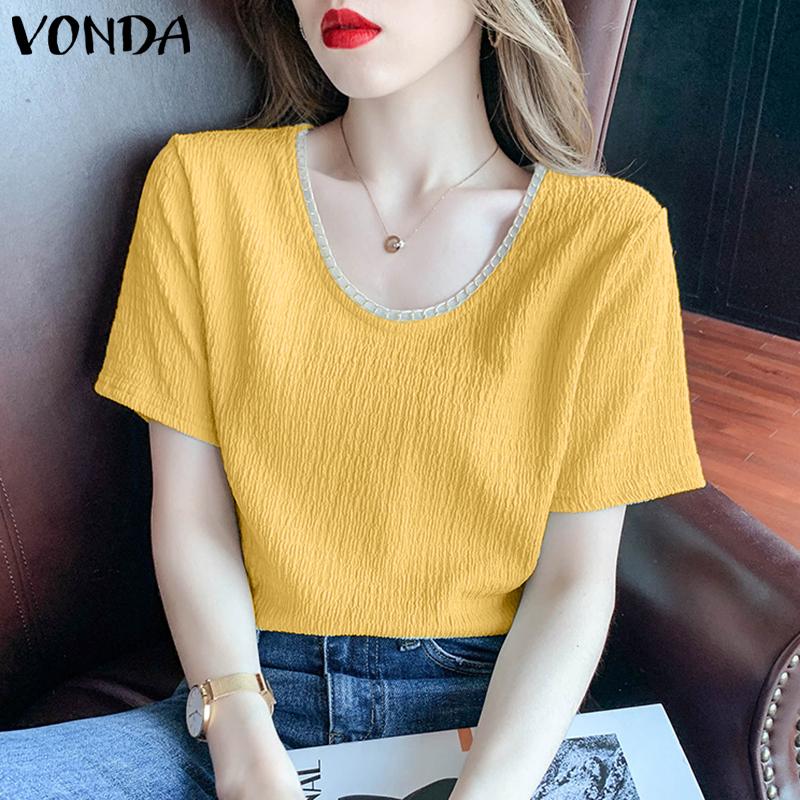 

VONDA Женские летние повседневные однотонные свободные топы с коротким рукавом