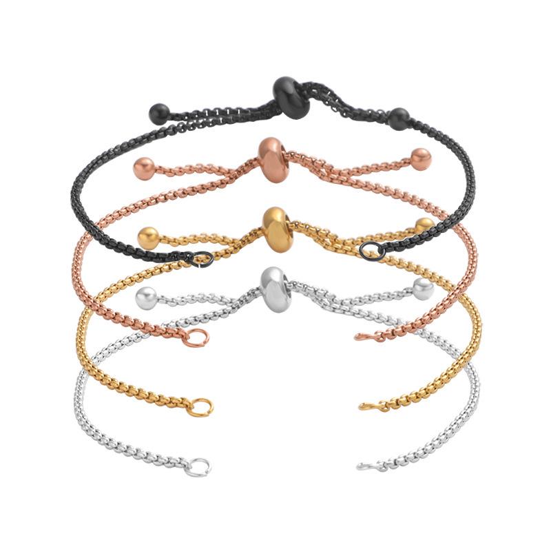 Adjustable DIY Beaded Pearl & Stainless Steel Bolo Chain Bracelet