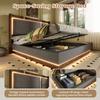 160x200 Double Bed Upholstered Bed with Slatted Frame, LED & Bed Drawer, Hydraulic, Linen Grey & Walnut, without Mattress