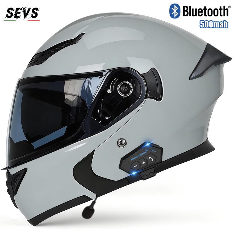 All-Season Universal Flip-up Motorcycle Helmet with Double Visor and Bluetooth Earbuds for Men and Women