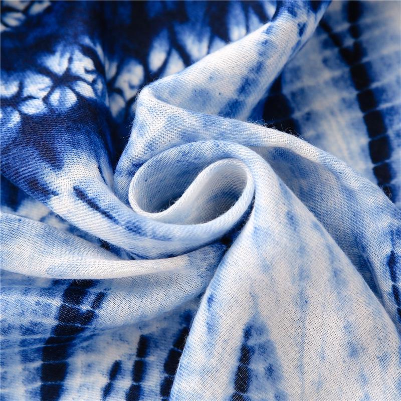 Ethnic Tie-Dye Blue & White Cotton-Linen Scarf: Mori Girl Travel Shawl & Literary Accessory
