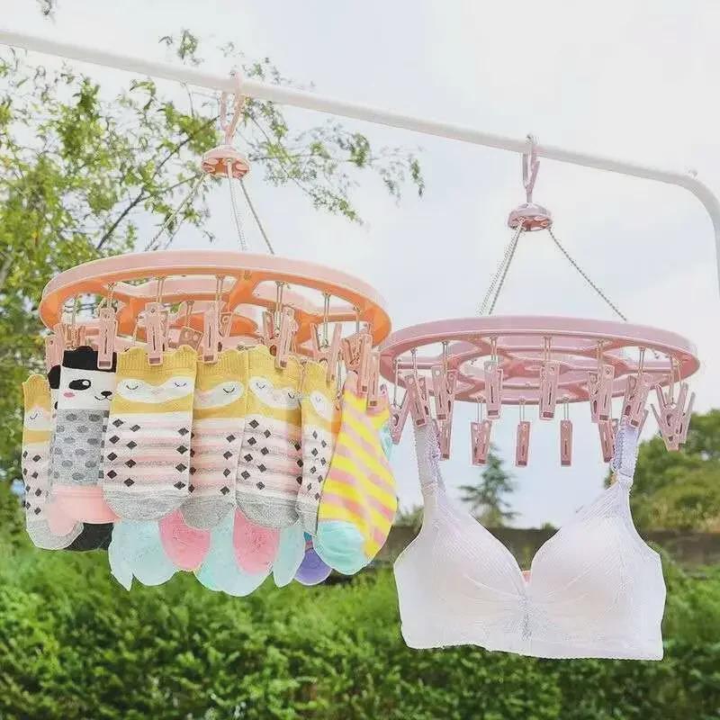 Windproof Folding Clothes Drying Rack with Clips for Socks and Underwear