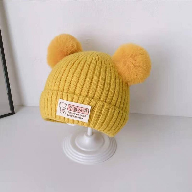 Cappellino invernale per neonato berretto a forma di orso coreano cappello invernale in lana a maglia per bambini berretto tinta unita cappello invernale per neonato con paraorecchie