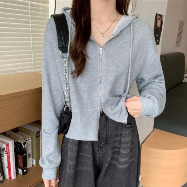 Spring/Fall 2026 Women's Petite High-Waist Cropped Hoodie, Long Sleeve Korean Style Trendy Top