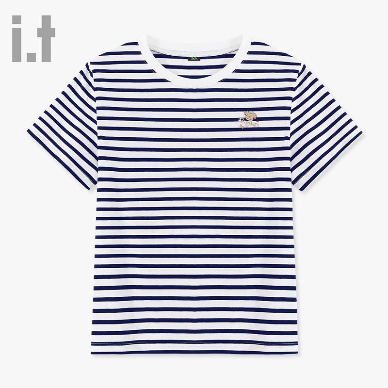 fingercroxx IT Women s Striped Cotton T-Shirt with Bear Logo XL