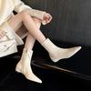 Koreanische Version von modisch schlichtem Temperament dünne Stiefel 2025 Herbst und Winter neu spitz flacher Boden Seitenreißverschluss vielseitige kleine kurze Stiefel Damen