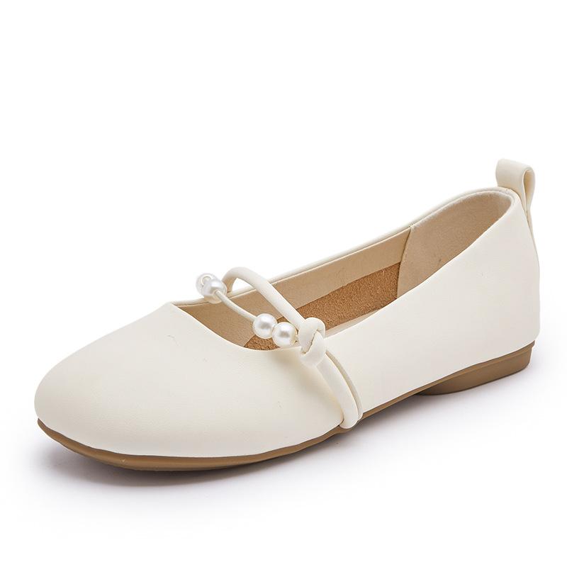 

2025 new pearl flat bottom shallow mouth single shoes female summer little fairy shoes gentle wind soft sole one pedal Doudou shoes 35