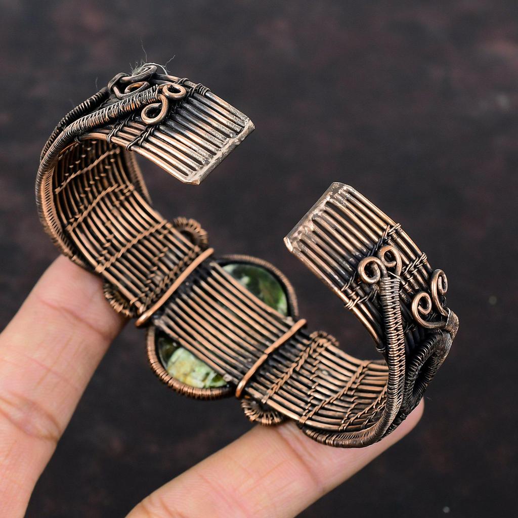 Australian Chrome Chalcedony Bangle Copper Wire Wrapped Cuff Bracelet Adjustable Bangle Gemstone Bangle Handmade Copper Jewelry Gift For Him