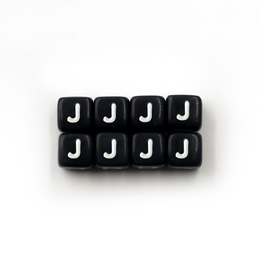 Akrylové černé korálky 6x6mm s bílými písmeny – Dětské ručně vyráběné doplňky pro anglické dopisní šperky