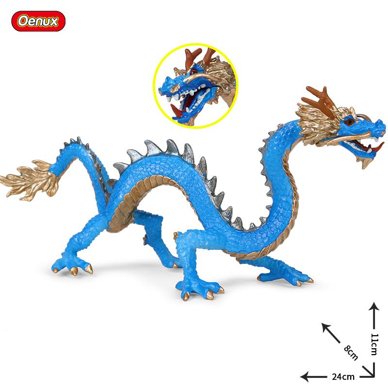 Oenux Original Mythical Chinese Dragon Dinosaurs Action Figures Animals Model Solid PVC Decoration Collection Kids Toy Gift