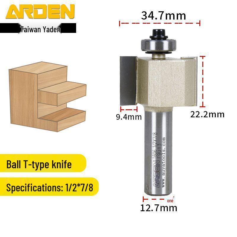 Taiwan Yaden T-Type Ball Bearing Edge Trimmer & Slotting Cutter for Woodworking