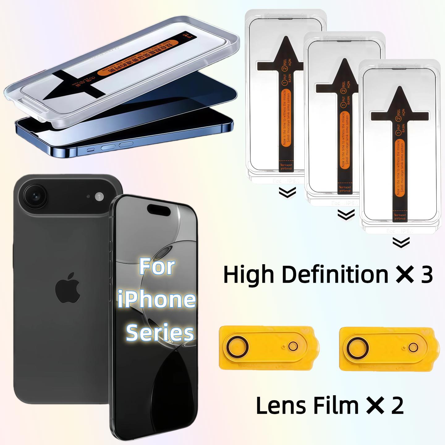 

3 шт. Захисне скло HD для екрана iPhone серії Air/17ProMax/16Plus/15Pro/14/13/12/11 + 2 шт. Захист для лінзи задньої камери iPhone 11 багряний
