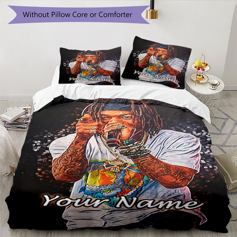 3pcs Custom Name Rap Star Energy Style Bedding Set Printed Bedding Set Duvet Cover Closure Includes 1 Duvet Cover & 2 Pillowcases Bedroom Decor