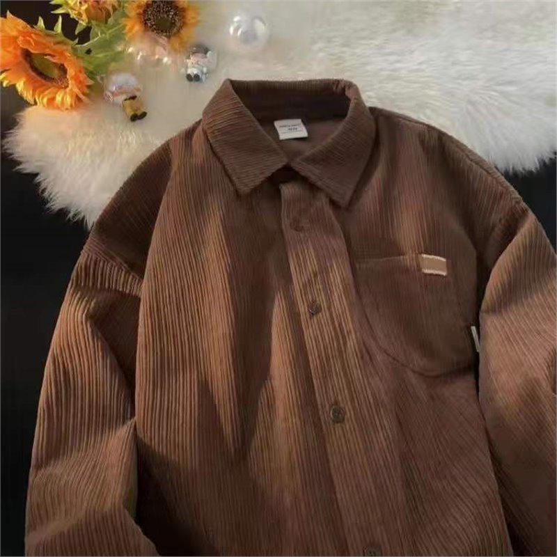 Men's Retro Corduroy Long-Sleeve Shirt - College Style, Autumn/Winter, Loose Fit, Trendy Casual Jacket