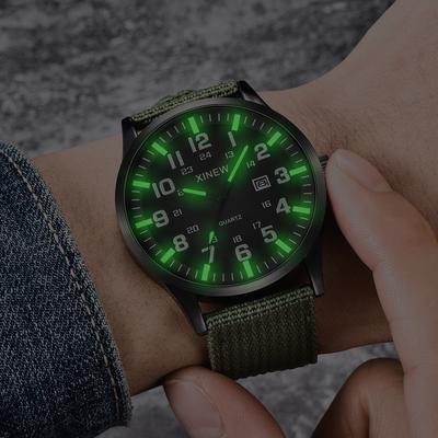 (Beamer)Herren-Armbanduhr mit rundem Zifferblatt, Nylonarmband, Militär-Datum, Quarz-Armbanduhr, Geschenk