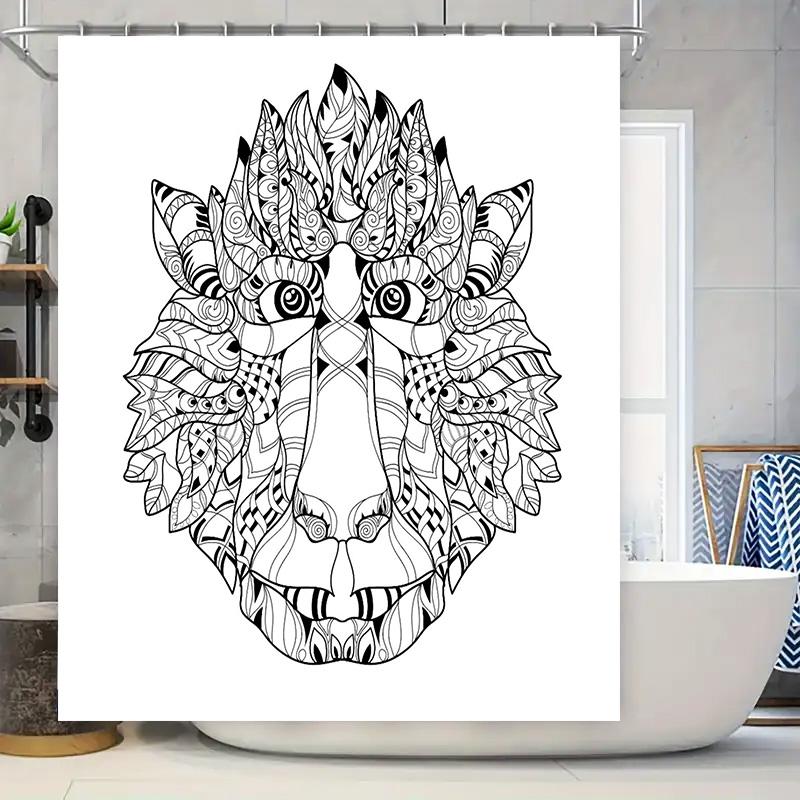 

Unique Animal Head Mandala Shower Curtain For Bathroom Decor Black White Hand-Drawn Design Home Decor Item With Grommet Hole (Wh W60H190(CM)-1 Pcs