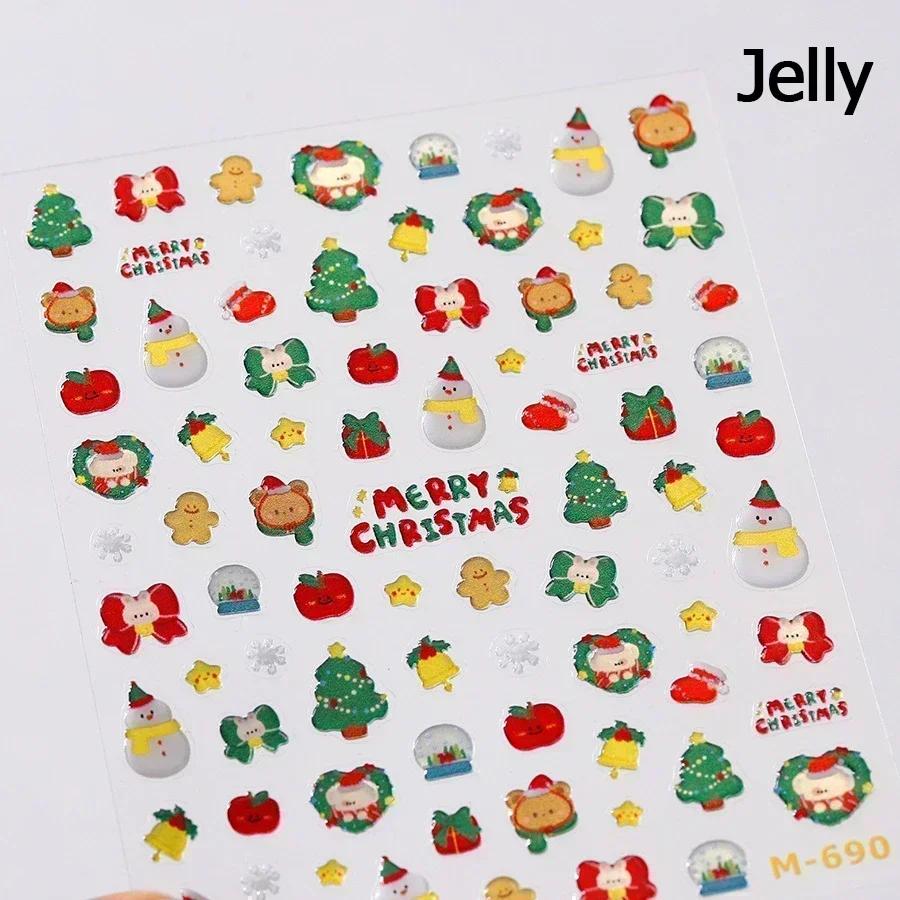 Gold Stamped White Christmas Tree Snowflake 3D Self Adhesive Nail Art Stickers Santa Claus Elk Xmas Cartoon Cute Manicure Decals