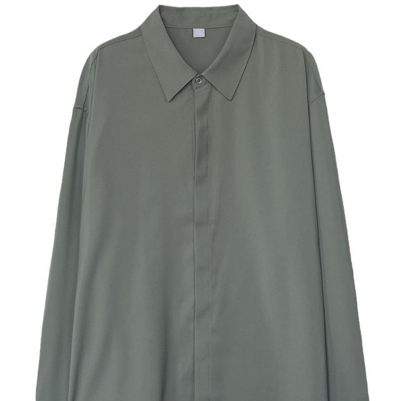 Men's Light Green Satin Long Sleeve Shirt Casual Oversized Streetwear Top