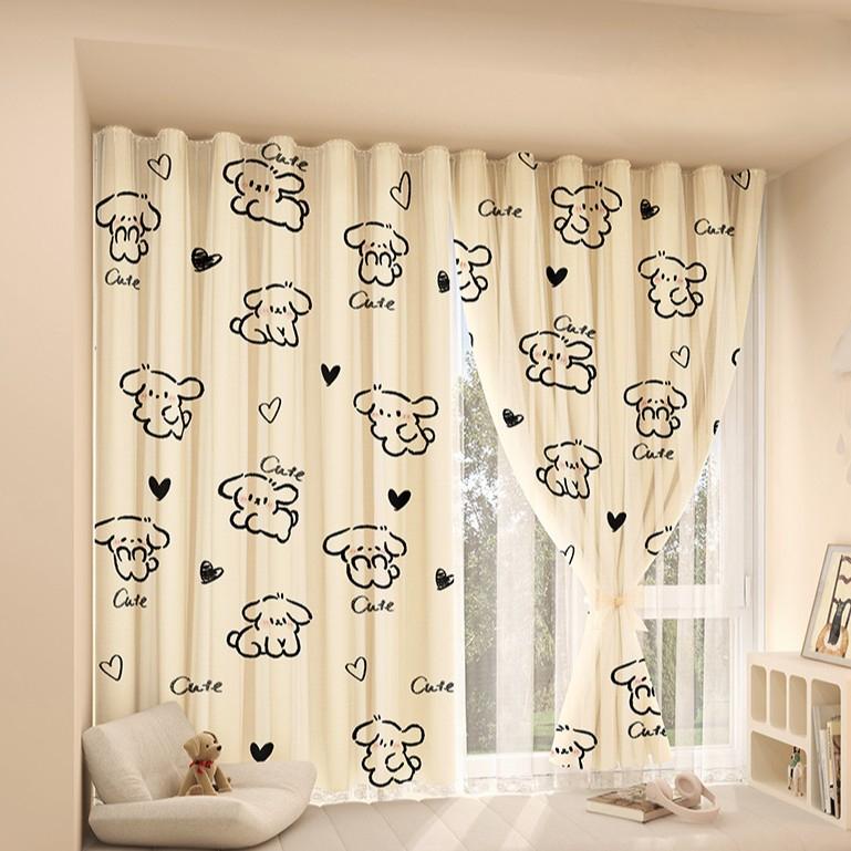 Printed Curtains with Magic Tape, Cartoon Fabric Door Curtains, Partition Curtains, Toilet and Bedroom No-Drill Curtains