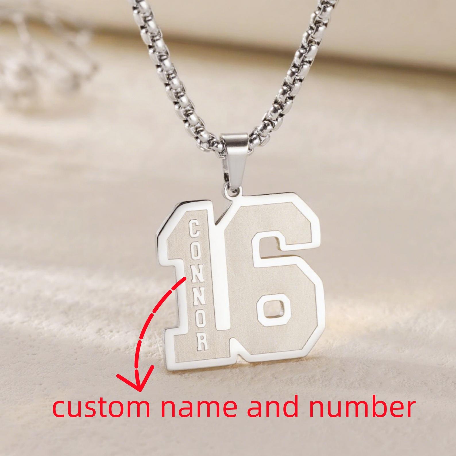 Custom Frosted Sport Number Necklace with Name Year Necklace Personalized Lucky Number Baseball and Sports Team Number Necklace 35cm&silver color