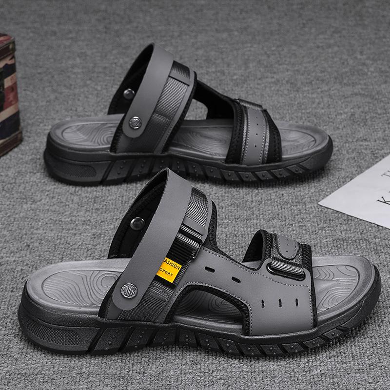 Modische Sommersandalen für Herren Outdoor Casual Outdoor-Slipper Obermaterial Leder Rutschfest Atmungsaktiv Römische Schuhe Badeschuhe für Herren