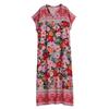 Women's Summer Boho V-Neck Maxi Dress C Flowy Vintage Print Rayon Caftan, Loose Fit Beach Cover-Up