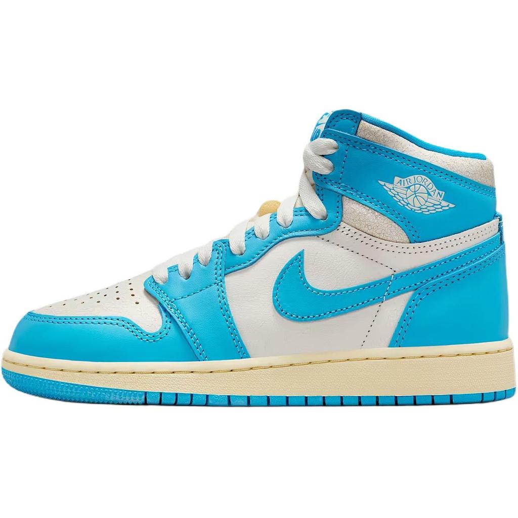 Jordan Zapatillas de Baloncesto para Niños Air Jordan 1 UNC Antideslizantes Resistentes a la Abrasión de Caña Alta Blancas Azules FD1437-402